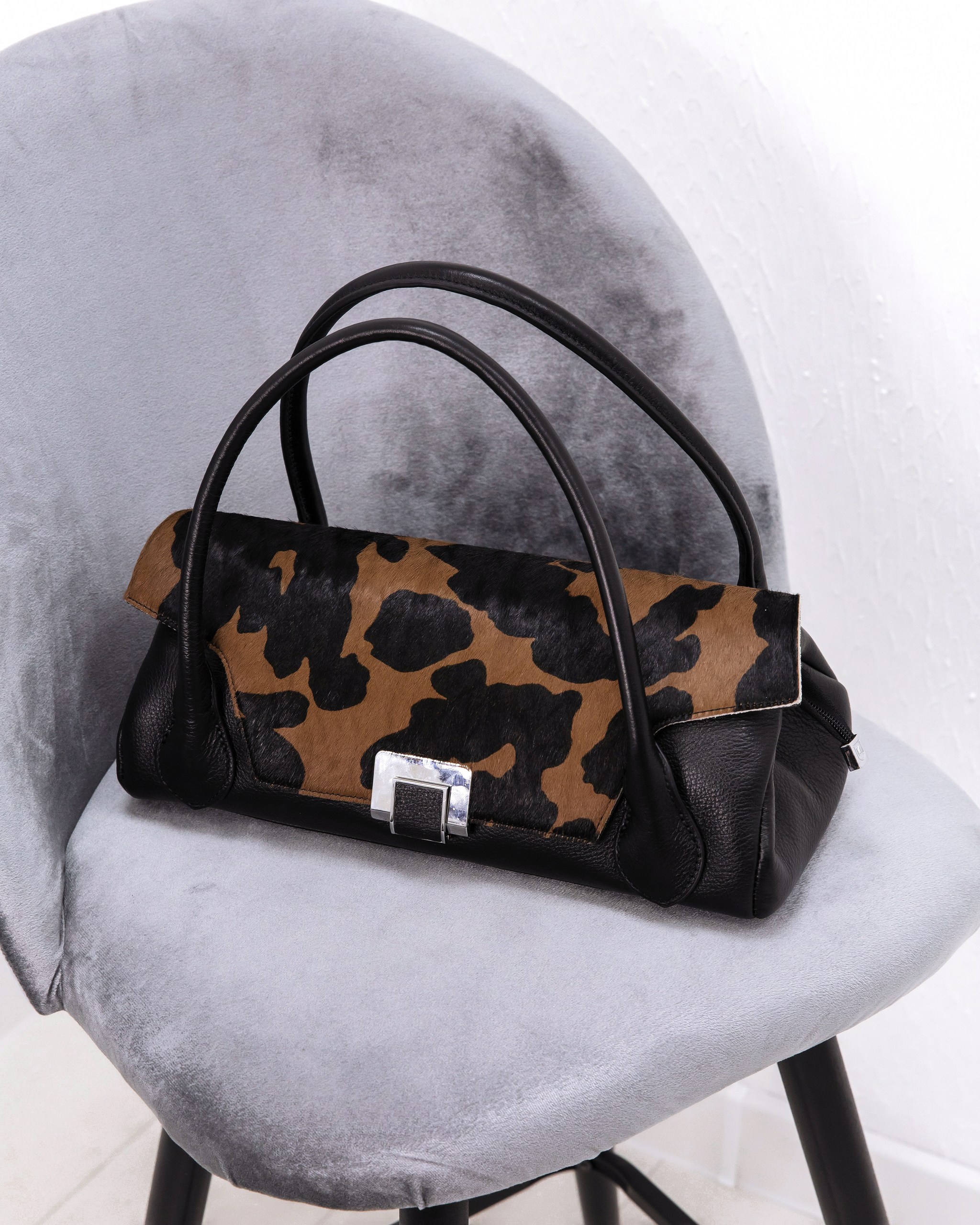 LACCOMA bag-9586 / черная кожа+коричневый